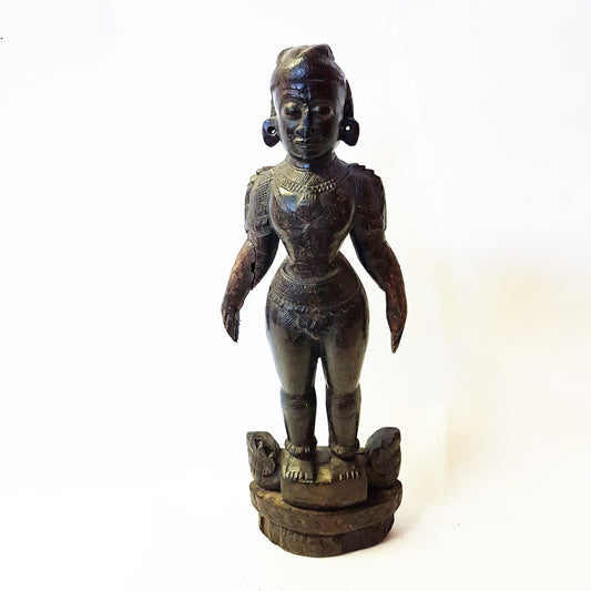 Vintage tribal India statue in black ebony wood. Feminine energy of Shakti. Woman power. Rare collectible 11 inches high by 4 inches wide. - Vintage India Ca