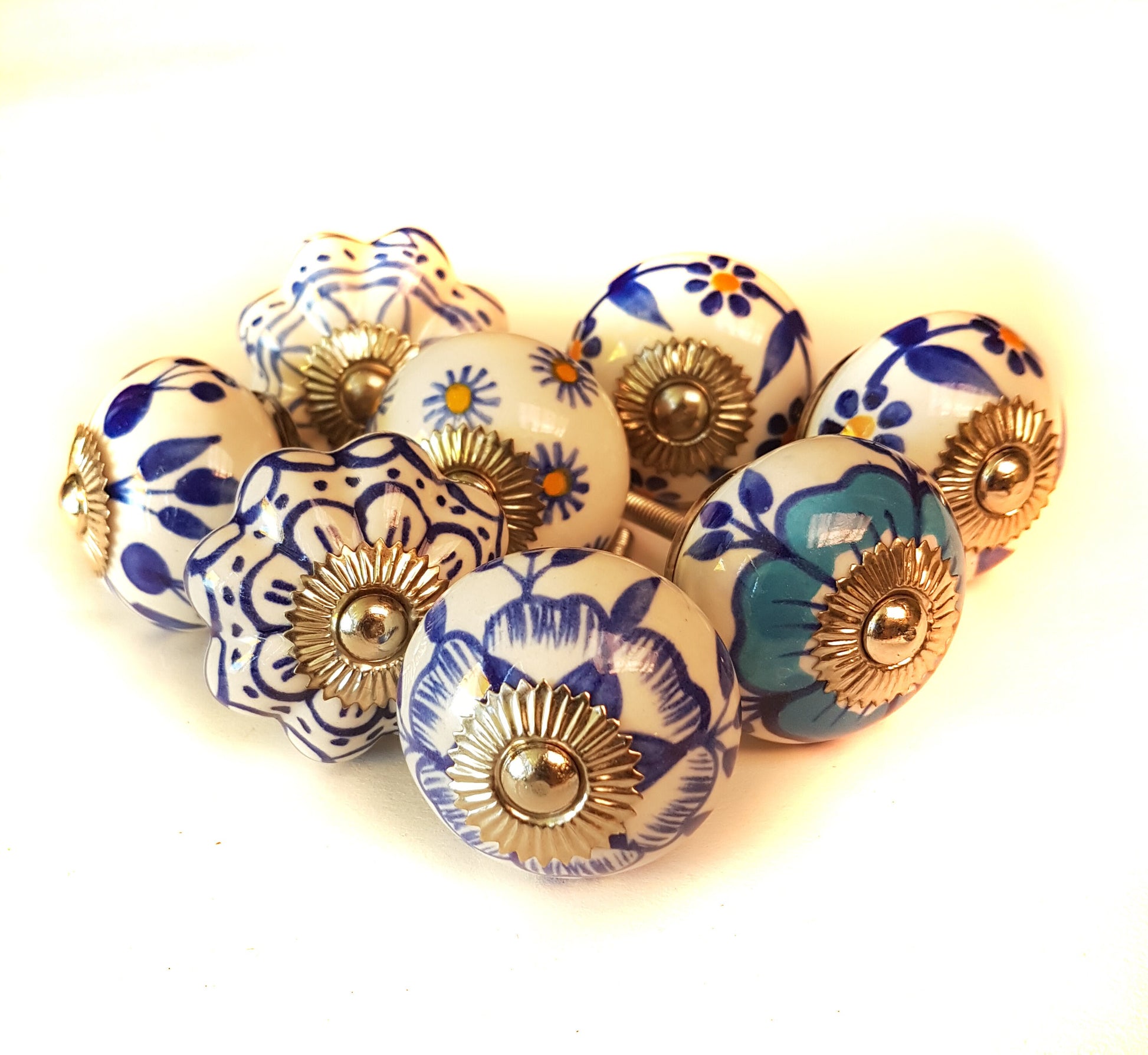 Handmade knob set of 8 pieces Dutch Delft collection - Vintage India Ca