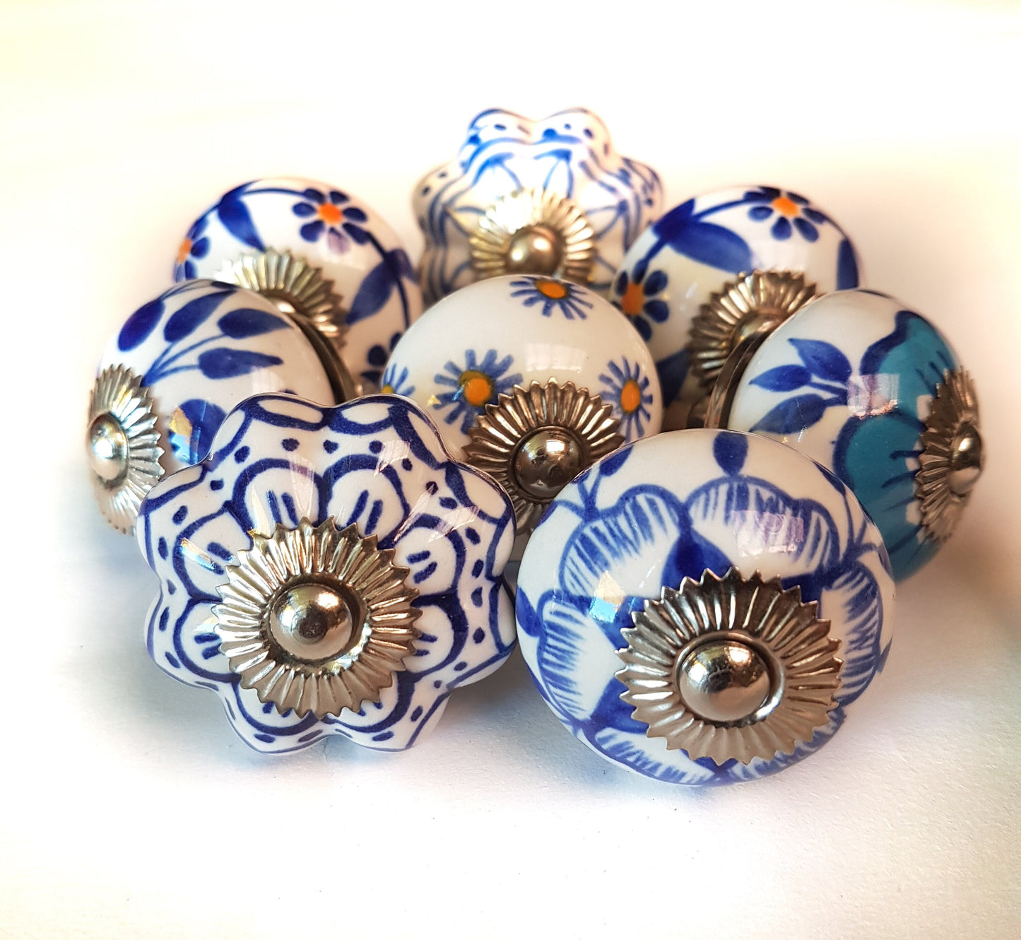 Handmade knob set of 8 pieces Dutch Delft collection - Vintage India Ca