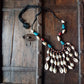 Tribal gypsy necklace natural cowrie shells and translucent hand blown glass beads adjustable length drawstring cord 25-35 inch length - Vintage India Ca