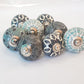 Verdi collection of 8 hand painted designer cupboard drawer knobs in exclusive botanical patterns. Standard 1.5 inch diameter size. - Vintage India Ca