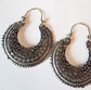 Large tribal boho hoop earrings in antique silver finish. Creole style. Light weight with delicate embossed pattern.  2 inch size. - Vintage India Ca