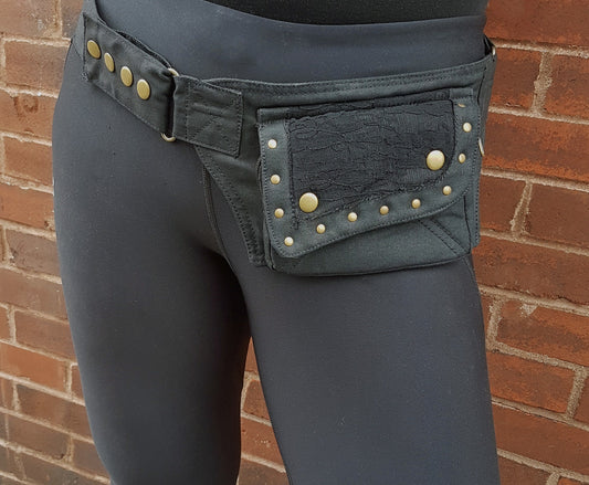 Utility festival belt. Lace detail design. Use as travel & shopping money belt. Adjustable to 48 inches. Compact model with 2 pockets. - Vintage India Ca