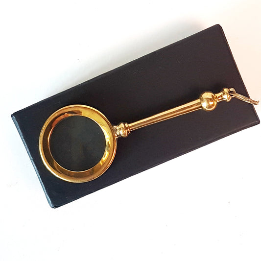 Small brass magnifying glass 4 inches by 1.25 inch. Vintage brass design. Old world charm. Read small print easily, use for home &  hobby. - Vintage India Ca