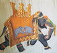 Magnificent vintage original pichwai painting of an elephant 33 by 32 inches. Hand painted on silk. You can hang as wall tapestry or frame. - Vintage India Ca