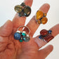 Gemstone Cluster Art Rings adjustable size. One of a kind rings with semi precious stones in asymetrical settings. Comfortable to wear. - Vintage India Ca