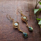 Dramatic double labradorite stone earrings. 3 inch length in bronze metal swirl design. Dressy gala boho style. Free shipping. In stock now. - Vintage India Ca