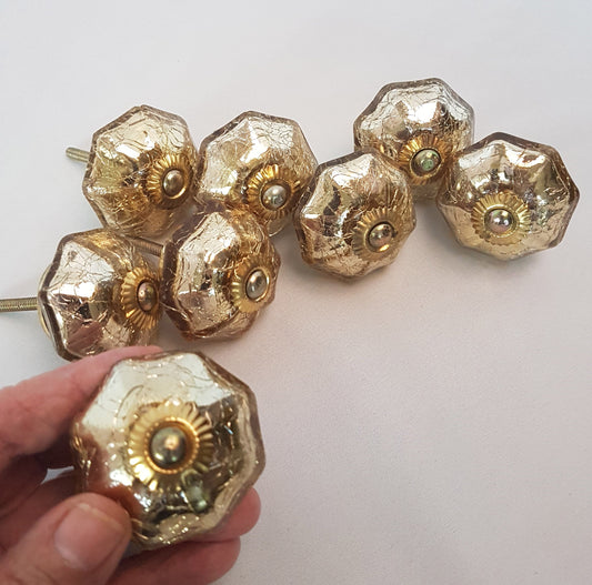 Set of 8 Mercury Glass cabinet knob drawer pulls. Bygone era Bohemian gilded glass knob collection . Nostalic luster glass for renovation. - Vintage India Ca