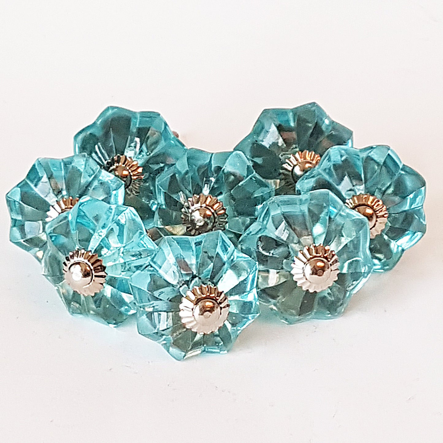 Set of 8 turquoise crystal cabinet knobs. 8 piece collection of cupboard drawer pulls for furniture refinishing.  Kitchen bed bath & beyond. - Vintage India Ca