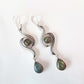 Shoulder length silver double stone earrings. Medieval look 3 inches long.  Teardrop stone boho double stone dangle earrings. - Vintage India Ca