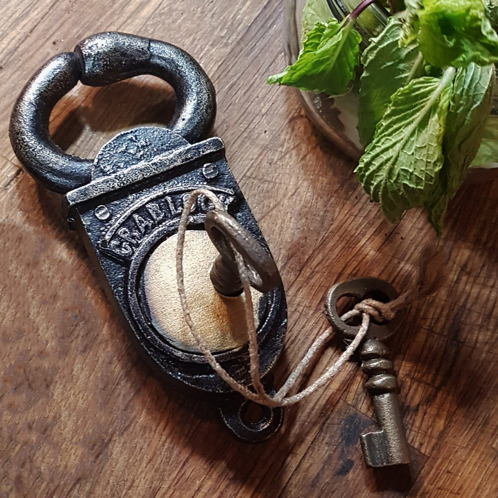 Pad lock antique look iron & bronze 2 key Crab lock. Functional lock with 2 keys.Collectible handmade lock in a vintage lobster claw design. - Vintage India Ca