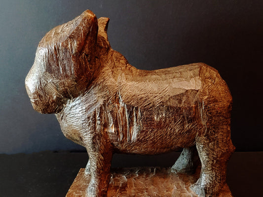 Nandi cow statue.Vintage nandi bull scuplture. Carved wood temple toy. Original finish with fine antique patina. One of a kind 10.75 inches. - Vintage India Ca