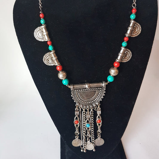 Shamanic talisman pendant necklace. Gender neutral pirate loot jewelry. Vintage unisex bohemian tribal creation for every body. Unique. - Vintage India Ca