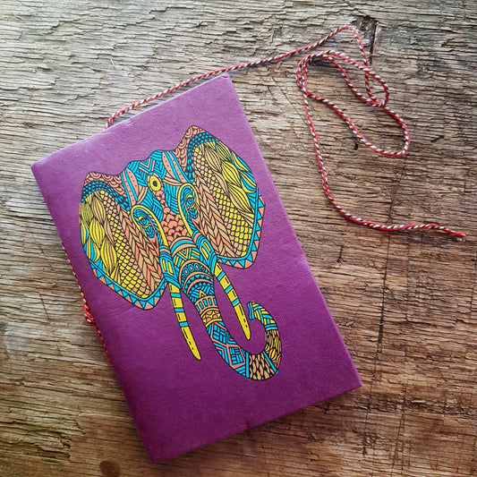 Colorful elephant diary journal with lined pages. 5x7 inch hardcover notebook for creative writing, poetry or lyrics.  log and record book. - Vintage India Ca