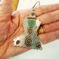Tibetan silver pendant with turquoise & coral stones. One of a kind reversible design on a 24 inch silver chain. Traditional chorten shape. - Vintage India Ca